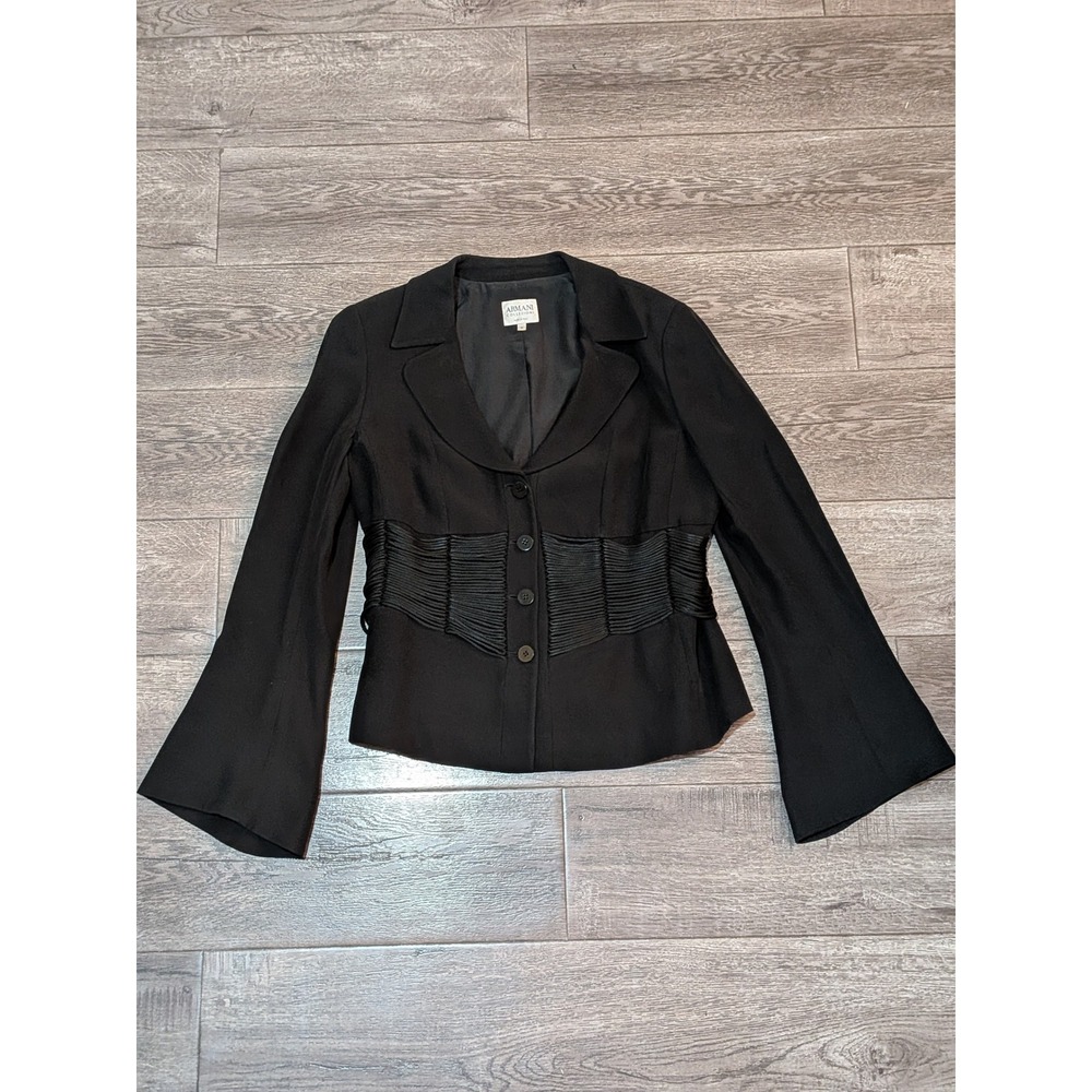 Armani Collezioni Black Corset Waist Bell Sleeve Blazer Jacket Italy Size 12